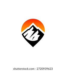 Ilustración gráfica del diseño del icono del Vector del logotipo abstracto de la ubicación del mapa de la montaña con el Pin