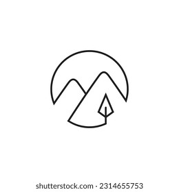 Logo de pinares de montaña con estilo de arte minimalista y de línea simple