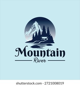 Plantilla de Vector de diseño de logotipo de Mountain Pine on River Rock