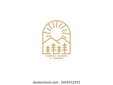 mountain pine tree logo, linear style creative modern template design