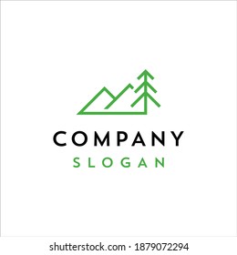Mountain and pine tree with a minimalist line design