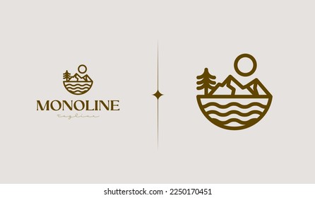 Mountain Pine Tree Monoline Logo Template. Universal creative premium symbol. Vector illustration. Creative Minimal design template. Symbol for Corporate Business Identity