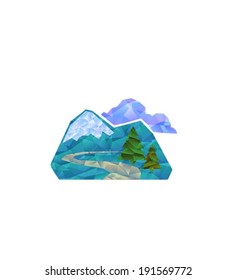Mountain and pine tree, tourism icon, vector illustration, design element, app sign