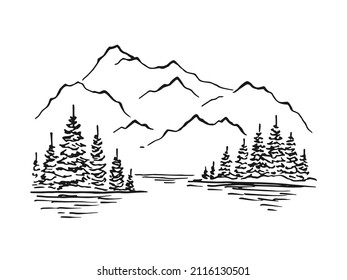 Hand Drawn Vector Nature Illustration Mountains Stock Vector (Royalty ...