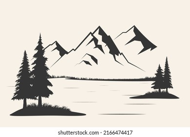 Mountain Pine Trees Landscape Black On Stock Vector (Royalty Free ...