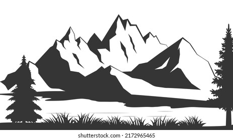 Mountain Pine Trees Landscape Black On Stock Vector (Royalty Free ...