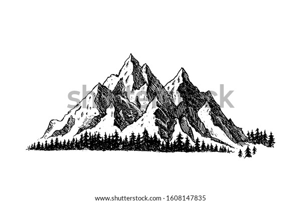 Mountain Pine Trees Landscape Black On Stock Vector (Royalty Free ...