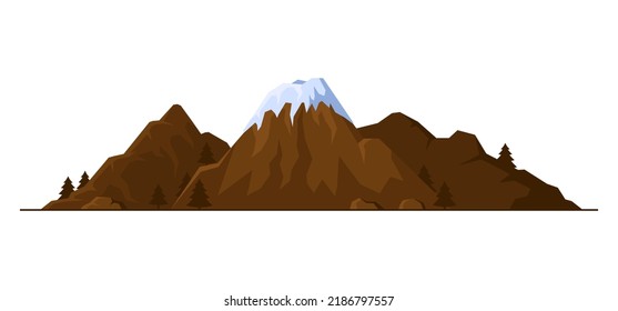 Mountain with Pine Trees Landscape on White Background. Vector