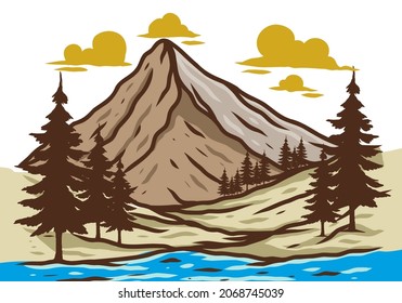 Gebirge- und Kiefernbäume - Kunstgrafik-Design