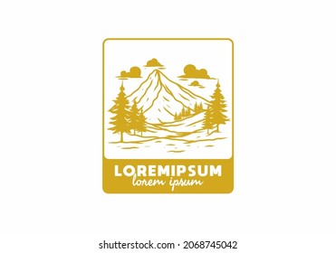Diseño de ilustraciones de líneas de árboles de montaña y pinos