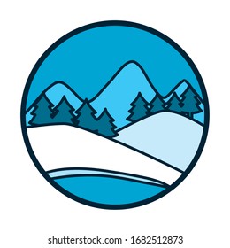 diseño de iconos de tipo montaña y pino, ecología ecológica paisajística, conservación ecológica, medio ambiente y temática exterior Ilustración vectorial