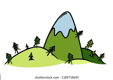 Mountain pine trees rock in the green palette vector illustration flat design