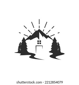 pantalla de árbol de montaña y pinos icono ilustración de vector plantilla de diseño web