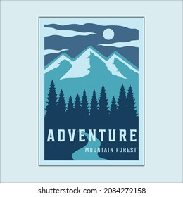mountain and pines vintage minimalist poster vector illustration template design. adventure outdoor banner svg