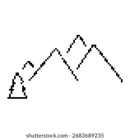 ícone de pixel de montanha, 8 bits. Ilustração isolada de vetor.