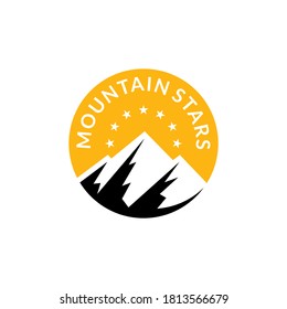 Mountain pole star. Vintage mountain stars seal emblem logo in yellow and black color