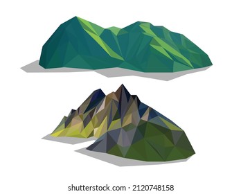 Iconos vectoriales de polígono de montaña, diseño de formas geométricas y triangulares, pueden utilizarse para juegos de iconos banner o plantilla de piedra cuesta.