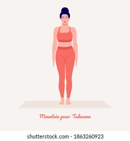 mountain pose- Tadasana. Young woman practicing Yoga pose. Woman workout fitness, aerobic and exercises. Vector Illustration.