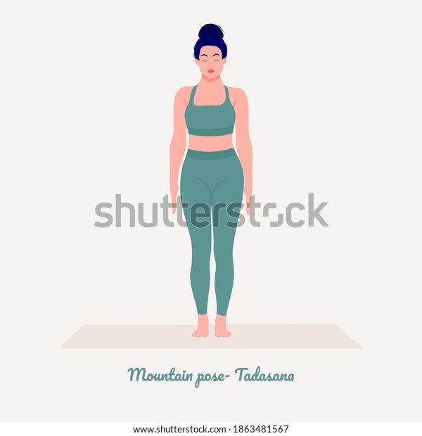 mountain pose- Tadasana. Young woman\
practicing Yoga pose. Woman workout fitness, aerobic and exercises.\
Vector Illustration.