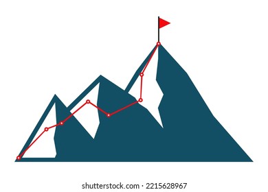 Mountain Progression Path. Climbing Progress Route, Mountain Peak Overcoming, Way Path Infographicin  Vector Flat Design