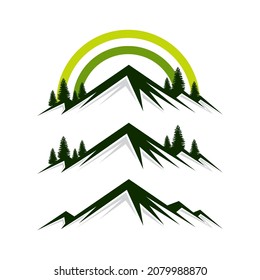 Plantilla de logotipos de montaña y arco iris