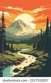 mountain rainier landscape illustration img