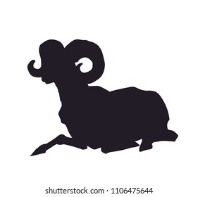 mountain ram lying, silhouette, vector. White background