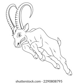 Mountain ram. Vector illustration of a sketch  ram. Powerful  goat animal mascot