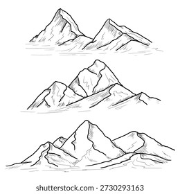 Mountain range, black and white sketch. Vector illustration. Nari sovan rocks and stones hand drawn in simple style, isolated on white background