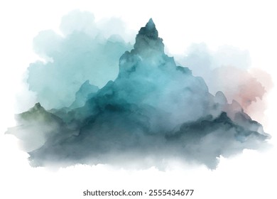 A mountain range with a blue sky in the background. The mountains are covered in clouds and the sky is a mix of blue and white. Concept of tranquility and peacefulness