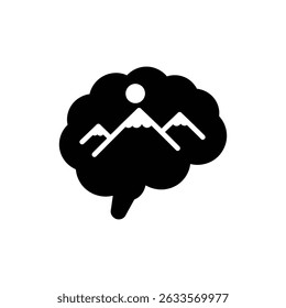 Mountain Range in Brain Representing Mental Challenges and Resilience