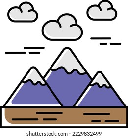 Mountain range covered with Snow Dark clouds vector color omission icon design, Winter Season Element symbol, Snowboarding Equipment Sign, extreme sports stock illustration,High Rock Formation Concept