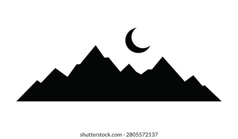 Mountain Range And Crescent Moon Silhouette mountains