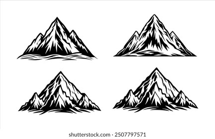 Mountain Range and Grape Cluster Vector Set: Silhouettes, Logos, and Line Art Bundle Files