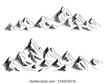 Mountain range graphic black white landscape sketch illustration vector