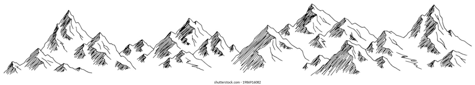 Mountain range graphic black white landscape sketch illustration vector 