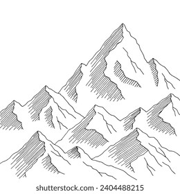 Mountain range graphic black white landscape sketch illustration vector 