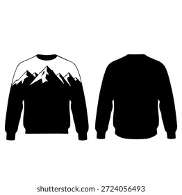 Silueta de la sudadera de impresión gráfica de la cordillera, maqueta de diseño de ropa al aire libre inspirada en la Naturaleza para entusiastas de los viajes