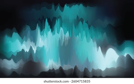 A mountain range with a green and blue wave and the words quot the name of
