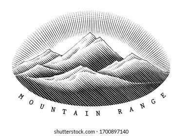 Mountain range hand draw vintage style black and white clipart isolated on white background, The logo concept of Mountain range