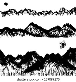 mountain range. handwritten brush stroke illustrations.