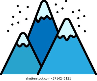 Mountain Range Icon with Snow and Black Outline