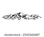 Mountain range Illustrations with a white background  in monochrome.