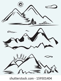 Mountain range isolated on blue background