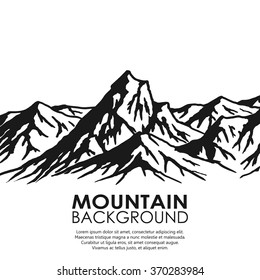 Mountain range isolated on white background. Black and white huge mountains. Vector illustration with copy-space.