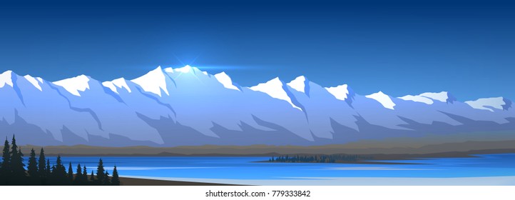 Mountain range and lake