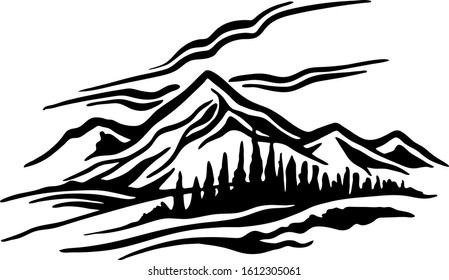 Mountain Range landscape black and white