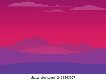 Mountain range landscape, blue mountains n twilight, camping nature landscape silhouette vector illustration.