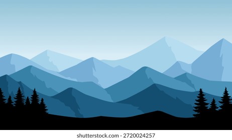 Ilustração de paisagem de cadeia montanhosa com picos e cristas. Cordilheira cênica com atmosfera serena sob céu claro. Ilustração do vetor da silhueta da montanha panorâmica