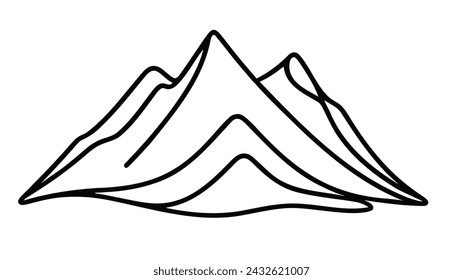 mountain range landscape one continuous line drawing. Adventure sports concept isolated on white background. Doodle vector illustration
